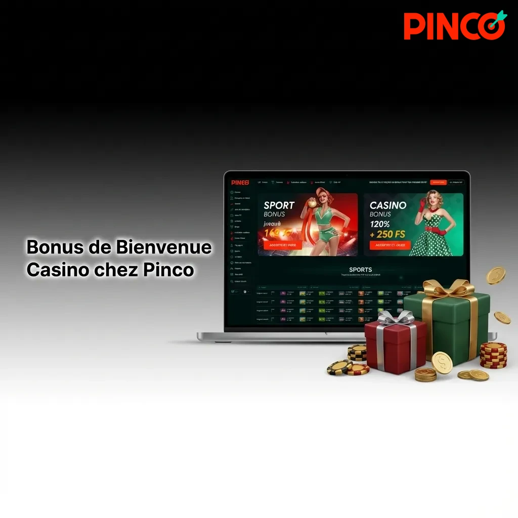 Pinco Casino welcome bonus offer showing 120% match up to $7,500 CAD plus 250 free spins for new Canadian players