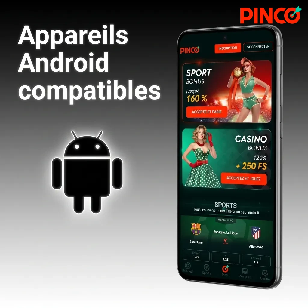 Liste de smartphones Android compatibles incluant Samsung Galaxy, Google Pixel, OnePlus et autres marques populaires