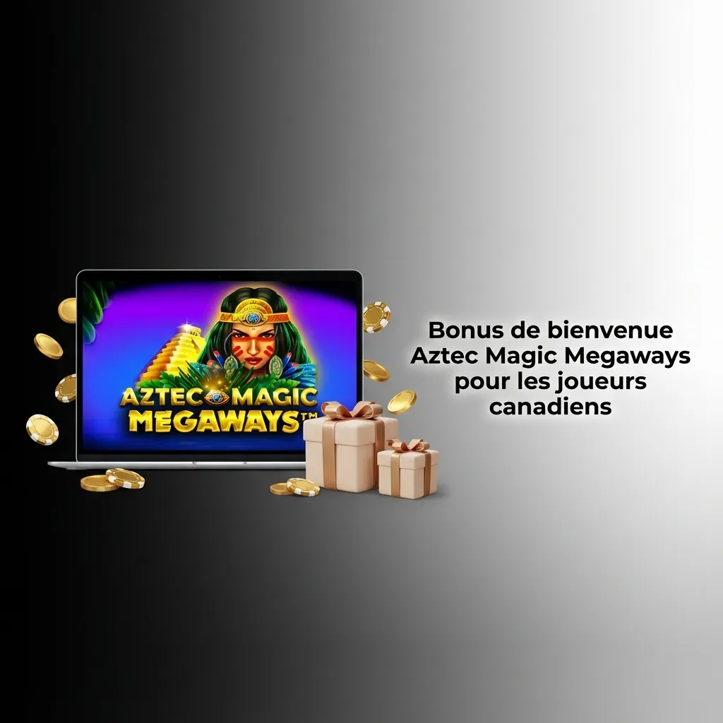 Aztec Magic Megaways slot game interface showing 120% welcome bonus up to $7,500 CAD plus 250 free spins for Canadian players