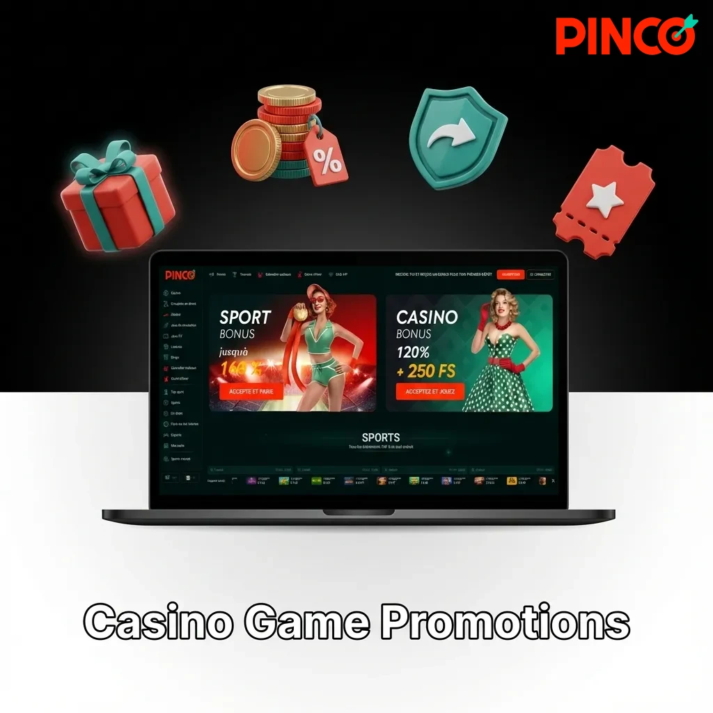 Pinco Casino promotional offers including reload bonuses, cashback on table games, free spins, and live dealer bonuses.