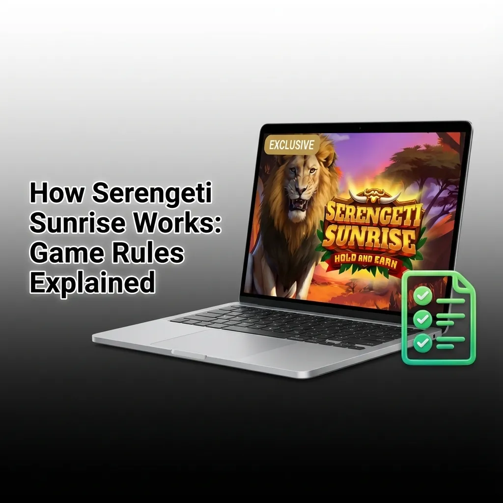 Serengeti Sunrise slot game interface showing five reels with wildlife symbols, paylines, and betting controls explained