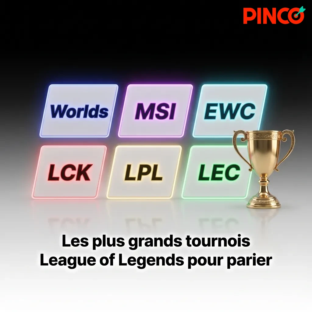 Top League of Legends tournaments including Worlds, MSI, LCK, LPL, and LEC competitions for esports betting