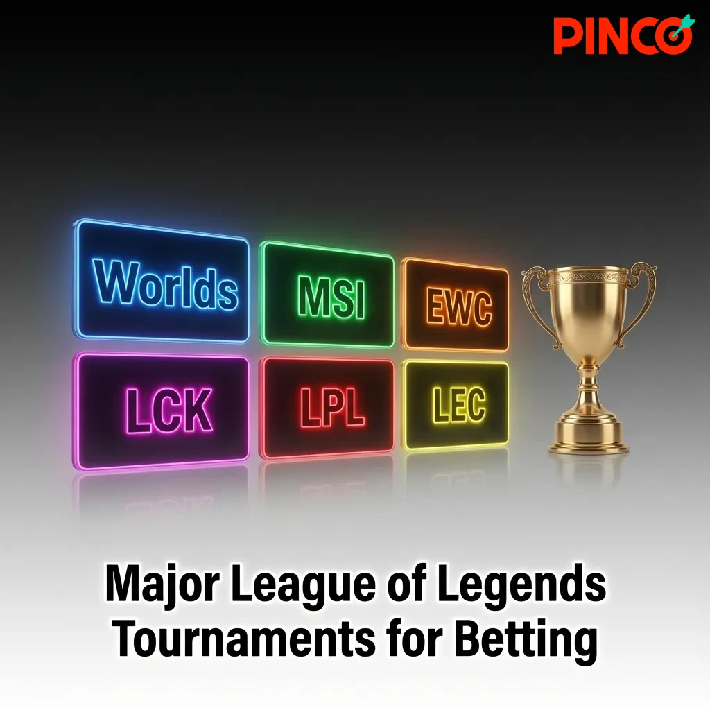 Major League of Legends tournaments including Worlds, MSI, and regional championships LCK, LPL, and LEC for esports betting