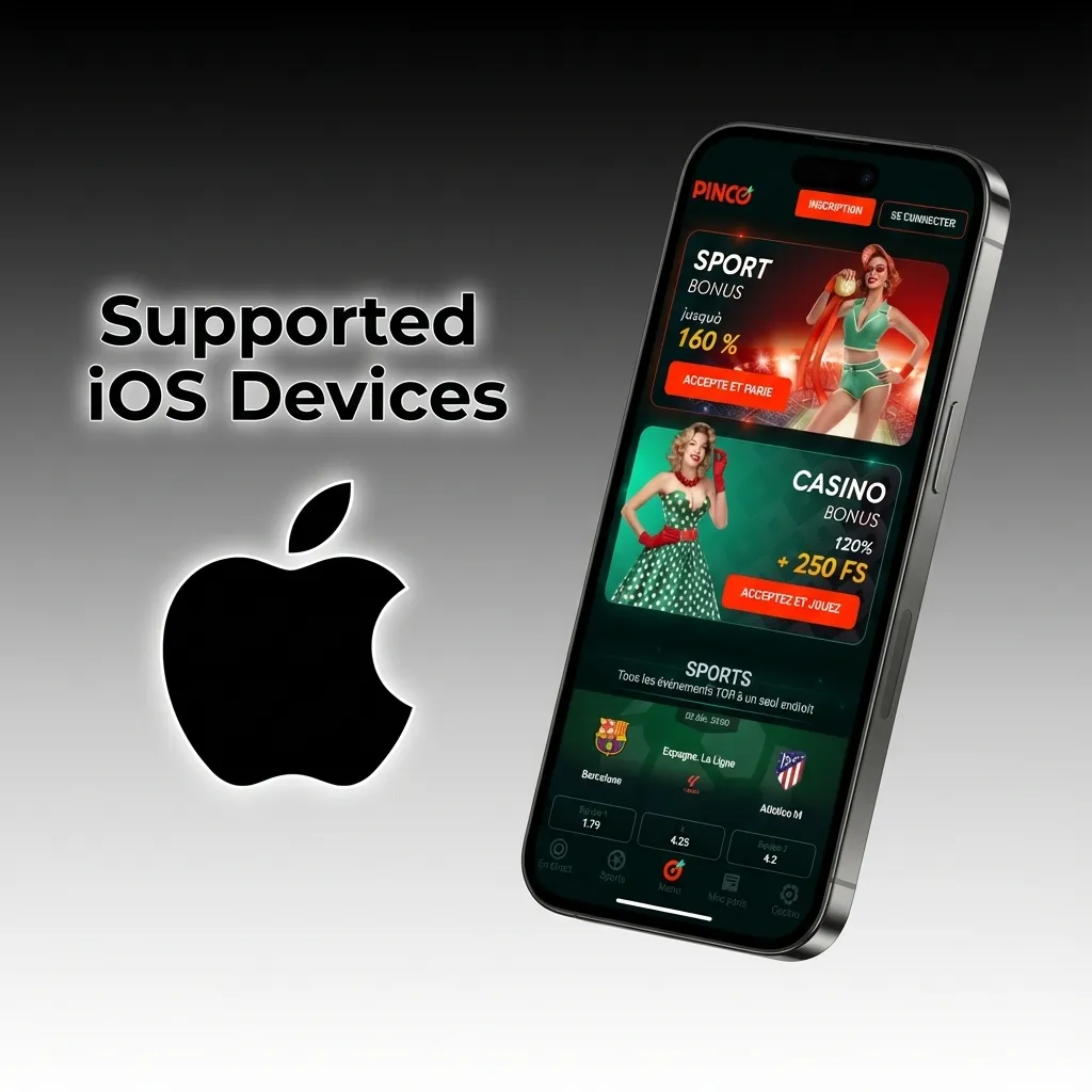 List of Apple iPhones and iPads compatible with the Pinco app, including iPhone 14 through iPhone 8 and recent iPad models.