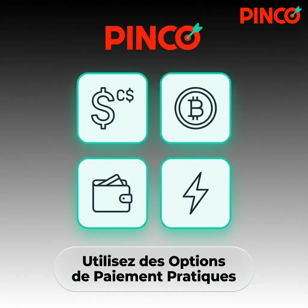 Pinco casino payment options including Interac, credit cards, crypto, and e-wallets for Canadian players