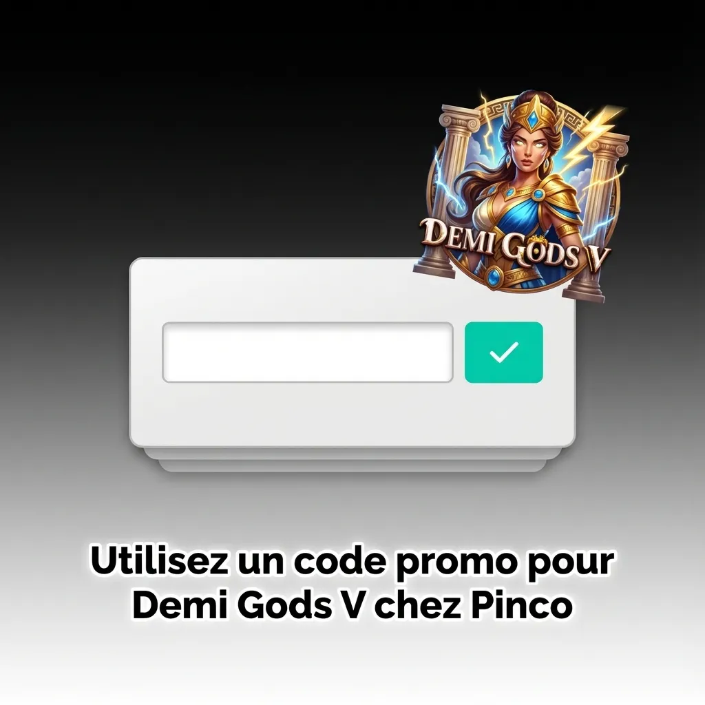 Promo code DEMIGODS250 displayed for Demi Gods V at Pinco casino with deposit bonus offer